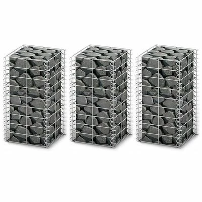 VidaXL Jeu de panier de gabion 3 pcs Fil galvanisé 25 x 25 x 50 cm