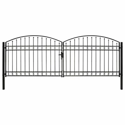 VidaXL Portillon double porte avec dessus arqué Acier 400x125 cm Noir