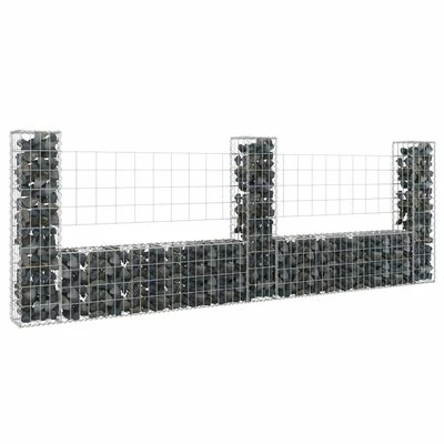 VidaXL Panier de gabion en forme de U avec 3 poteaux Fer 260x20x100 cm – Image 2