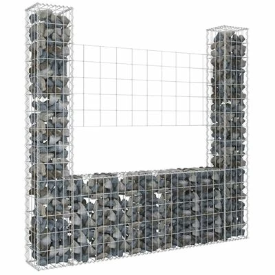 VidaXL Panier de gabion en forme de U avec 2 poteaux Fer 140x20x150 cm – Image 2