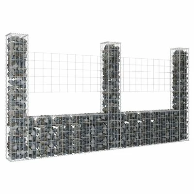 VidaXL Panier de gabion en forme de U avec 3 poteaux Fer 260x20x150 cm – Image 2