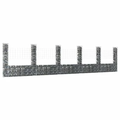 VidaXL Panier de gabion en forme de U avec 6 poteaux Fer 620x20x150 cm – Image 2
