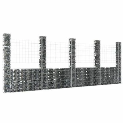VidaXL Panier de gabion en forme de U avec 5 poteaux Fer 500x20x200 cm – Image 2