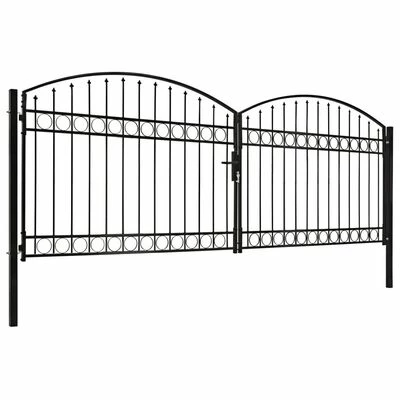 VidaXL Portillon double porte avec dessus arqué Acier 400x125 cm Noir – Image 2