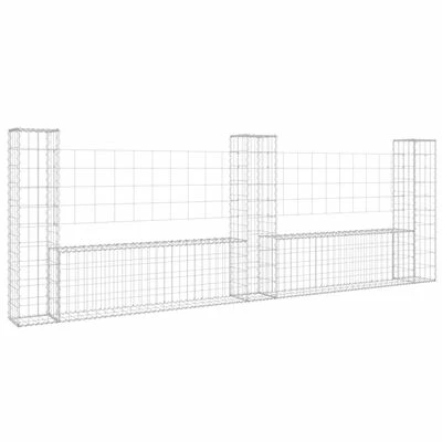 VidaXL Panier de gabion en forme de U avec 3 poteaux Fer 260x20x100 cm