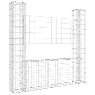 VidaXL Panier de gabion en forme de U avec 2 poteaux Fer 140x20x150 cm