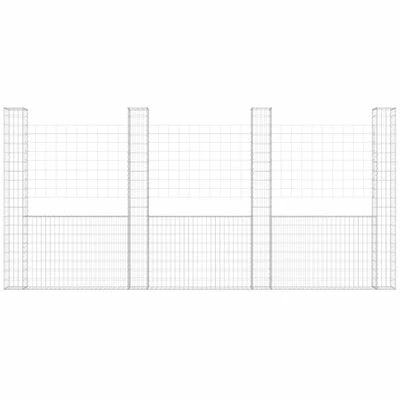 VidaXL Panier de gabion en forme de U avec 5 poteaux Fer 500x20x200 cm – Image 3