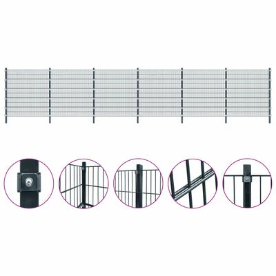 VidaXL Panneaux de clôture 2 pcs Fer 6x2 m 12 m total Gris anthracite – Image 4