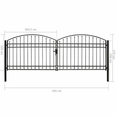 VidaXL Portillon double porte avec dessus arqué Acier 400x125 cm Noir – Image 5