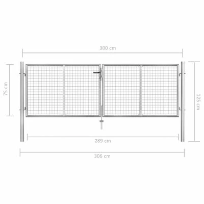 VidaXL Porte de jardin Acier galvanisé 306x125 cm Argenté – Image 5