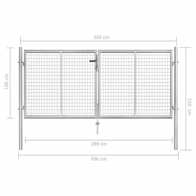 VidaXL Porte de jardin Acier galvanisé 306x150 cm Argenté – Image 5