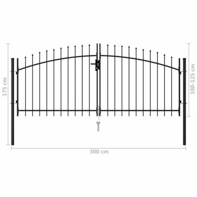 VidaXL Portillon double porte avec dessus à pointe Acier 3x1,25 m Noir – Image 5