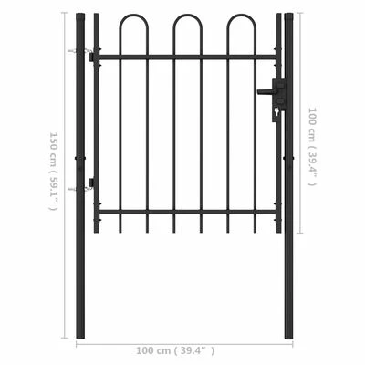VidaXL Portillon simple porte avec dessus arqué Acier 1x1 m Noir – Image 5