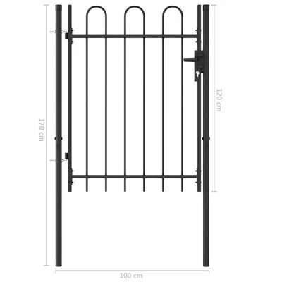 VidaXL Portillon simple porte avec dessus arqué Acier 1x1,2 m Noir – Image 5