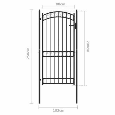 VidaXL Portail de clôture avec dessus arqué Acier 100x200 cm Noir – Image 5