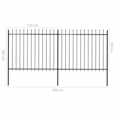 VidaXL Clôture de jardin avec dessus en lance Acier 3,4 x 1,5 m Noir – Image 5