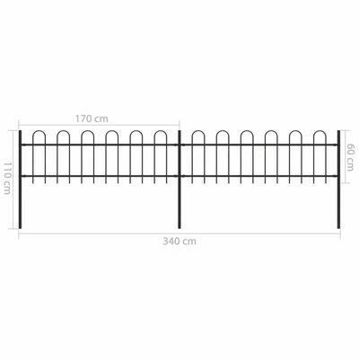 VidaXL Clôture de jardin avec dessus en cerceau Acier 3,4 x 0,6 m Noir – Image 5