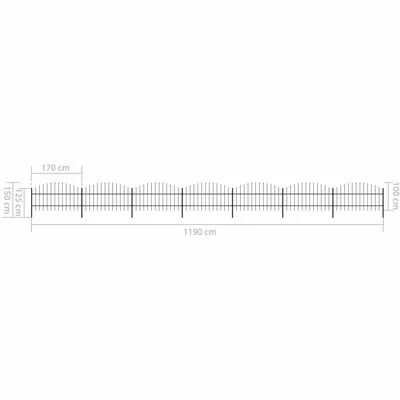 VidaXL Clôture de jardin à dessus en lance Acier (0,75-1)x11,9 m Noir – Image 5