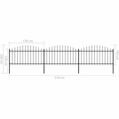 VidaXL Clôture de jardin à dessus en lance Acier (1,25-1,5)x5,1 m Noir – Image 5