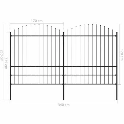 VidaXL Clôture de jardin à dessus en lance Acier (1,75-2)x3,4 m Noir – Image 5
