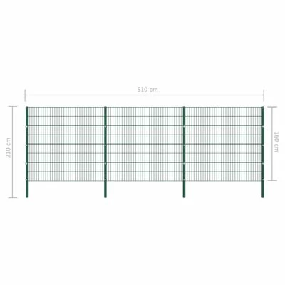 VidaXL Panneau de clôture avec poteaux Fer 5,1 x 1,6 m Vert – Image 5