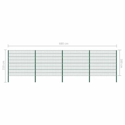 VidaXL Panneau de clôture avec poteaux Fer 6,8 x 1,6 m Vert – Image 5