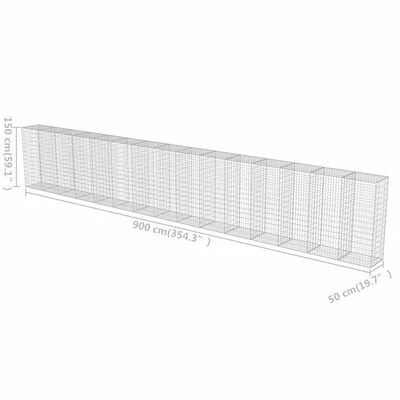 VidaXL Mur à gabion avec couvercles Acier galvanisé 900 x 50 x 150 cm – Image 6