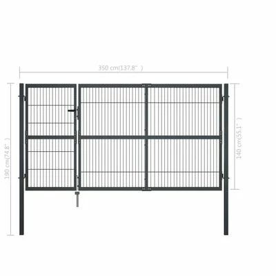 VidaXL Portillon avec poteaux Acier 350 x 140 cm Anthracite – Image 6
