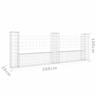 VidaXL Panier de gabion en forme de U avec 3 poteaux Fer 260x20x100 cm – Image 6