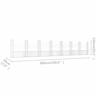 VidaXL Panier de gabion en forme de U avec 8 poteaux Fer 860x20x150 cm – Image 6