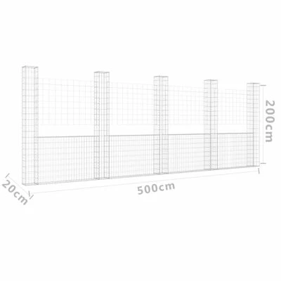 VidaXL Panier de gabion en forme de U avec 5 poteaux Fer 500x20x200 cm – Image 6